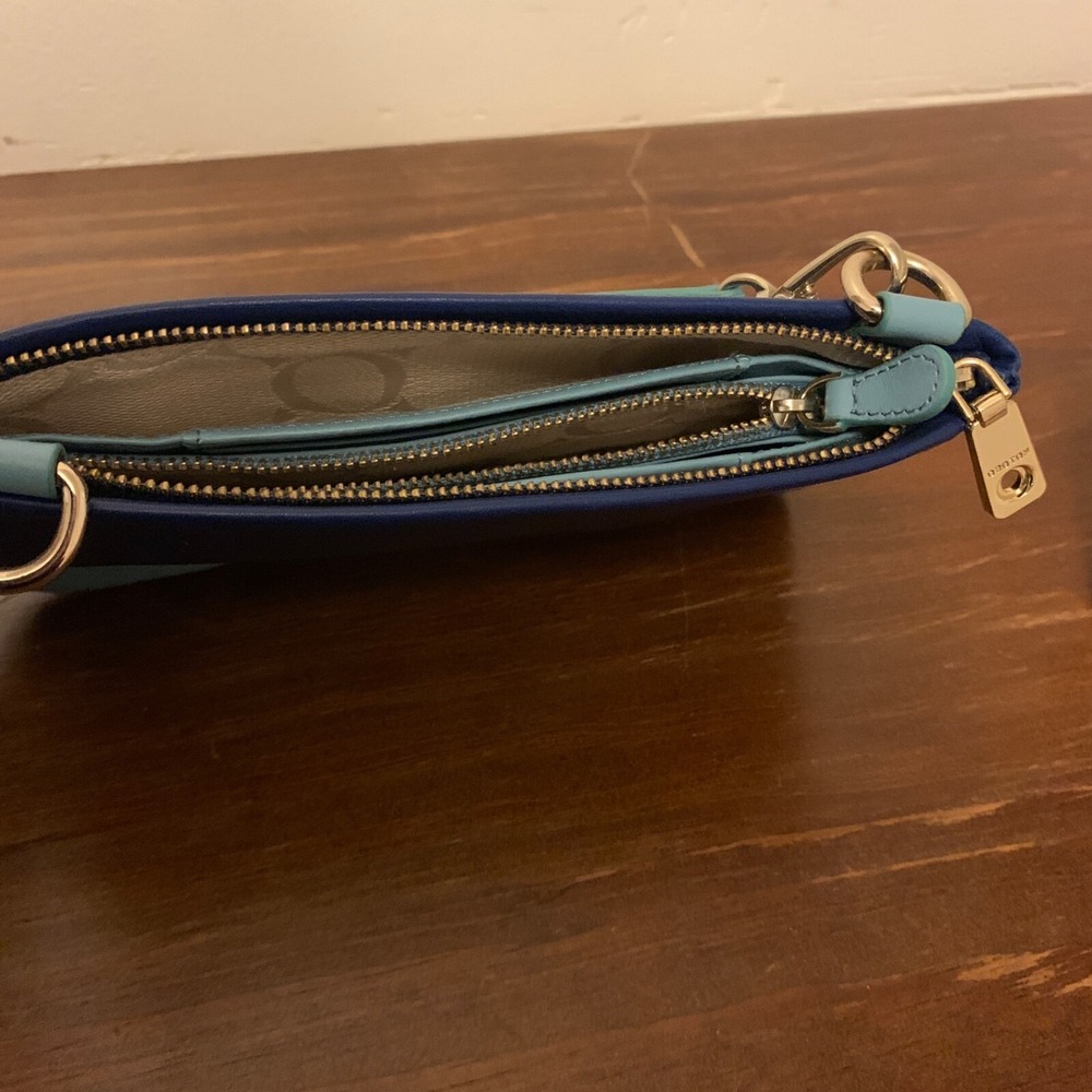 OROTON Leather Crossbody Mini Bag Blue Colorblock Removable Strap Card Holder - Picture 9 of 10